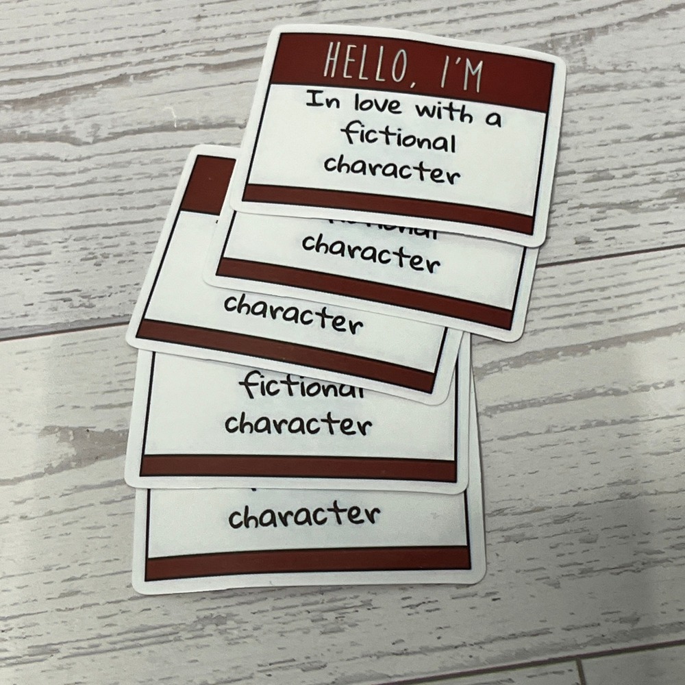 Hello I'm In Love With A Fictional Character Sticker Pack Name Tag Decal Red